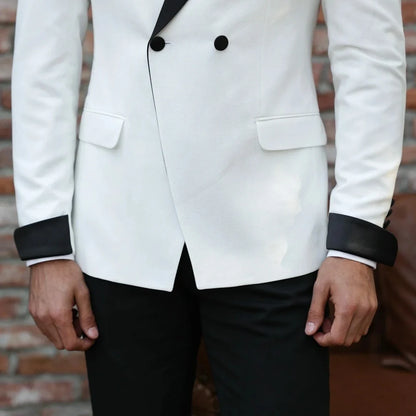 Men Suit 2 Pieces White Black Double Button With Lapel For Wedding Banquet Birthday Party Business Work Daily Jacket And Pants