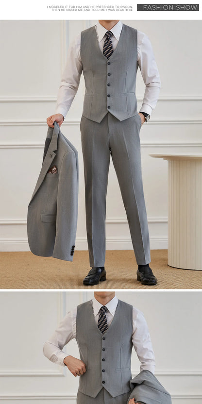 High Quality Elegant Single-Breasted Men Suit Fashion ltalian Style Slim High-end Business Groom Wedding Party Tuxedo 3/2 Pieces
