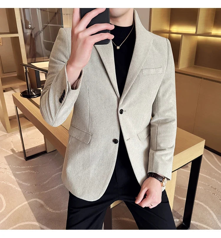 New Chinese Style Stand Collar Fashion Casual Suit Jacket Autumn Winter New Slim Fit Business Formal Social Prom Party Tuxedos