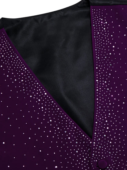 Men's Velvet Vest with Bow Tie – Slim Fit Purple Rhinestone Formal Waistcoat for Wedding & Party