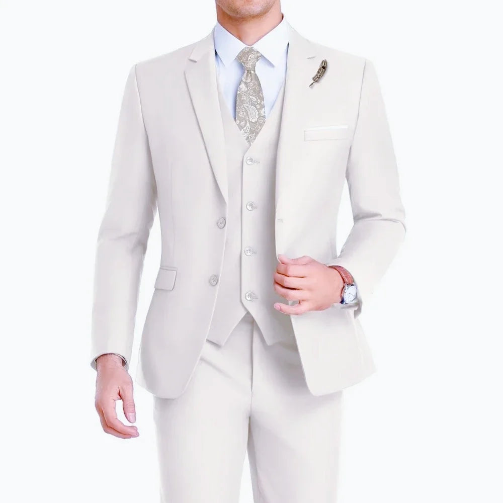 High-Quality Slim Fit Wedding Men's Suit Luxury Elegant Business Fashion Men Clothing 3 Piece Notch Lapel Blazer Vest Pants Set