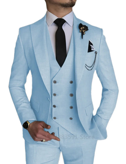 Men's 3 Piece Blazer+Vest+Pant Wedding Dress Suits Slim Fit Lapel Tuxedos Party Leisure Formal Male Suit For Groomsman Suits