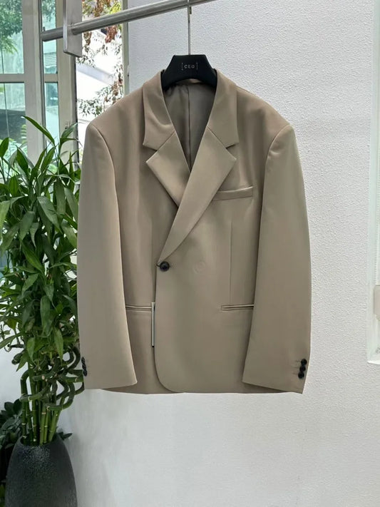 Autumn New Mens Business Work Suit Set Single Breasted Blazer Long Pants Two Piece Matching Set Loose Fit Vintage Outfits Suits