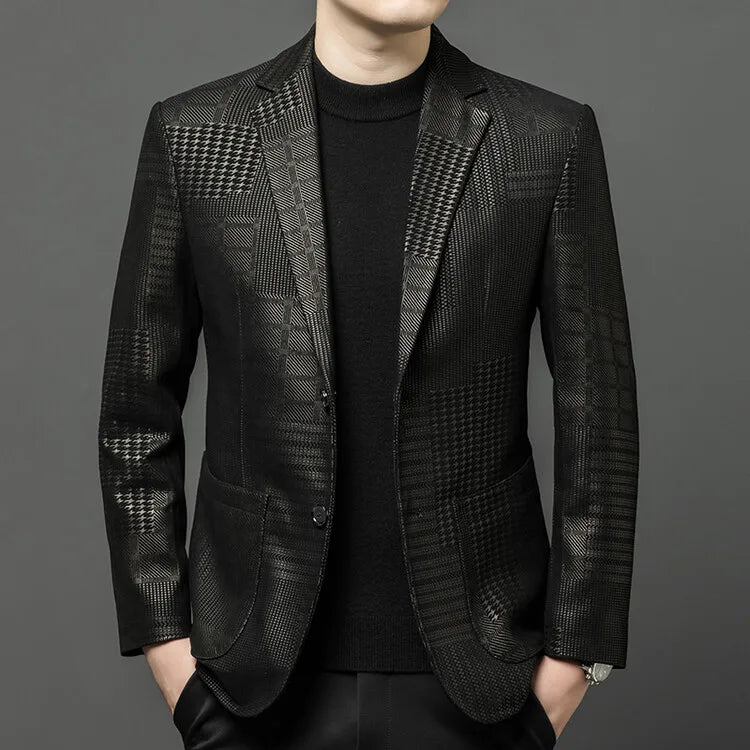 Men's Sheepskin Leather Blazer Single Breasted Winter Moto Jacket