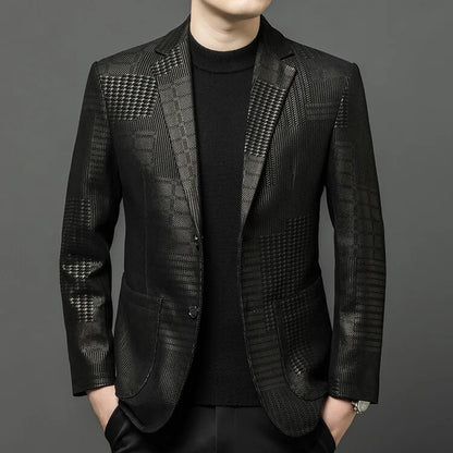 Men's Sheepskin Leather Blazer Single Breasted Winter Moto Jacket