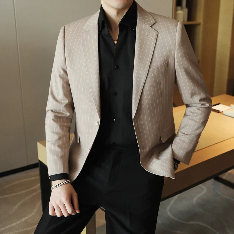 2026 New Simple Versatile Striped Suit Jacket for Men Slim Fit Casual Business Blazers Wedding Social Host Party Jackets S-5XL