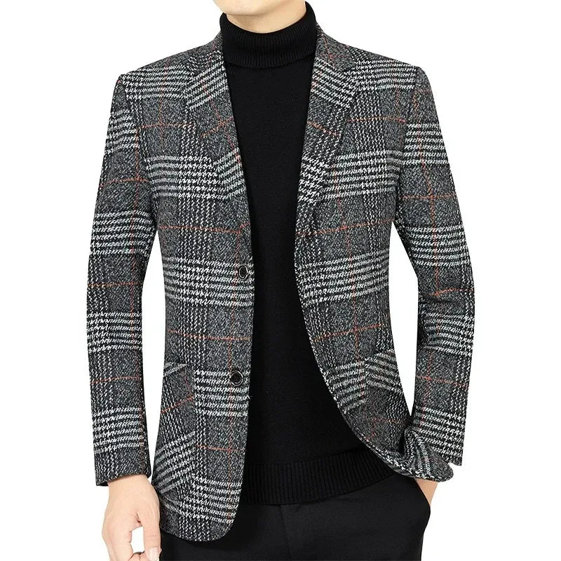 Man Suit Jacket Vintage Striped Single-breasted Non-ironing Male Blazer Casual Long Sleeve Breathable Casual Men Outerwear