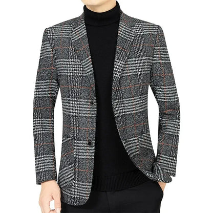 Man Suit Jacket Vintage Striped Single-breasted Non-ironing Male Blazer Casual Long Sleeve Breathable Casual Men Outerwear