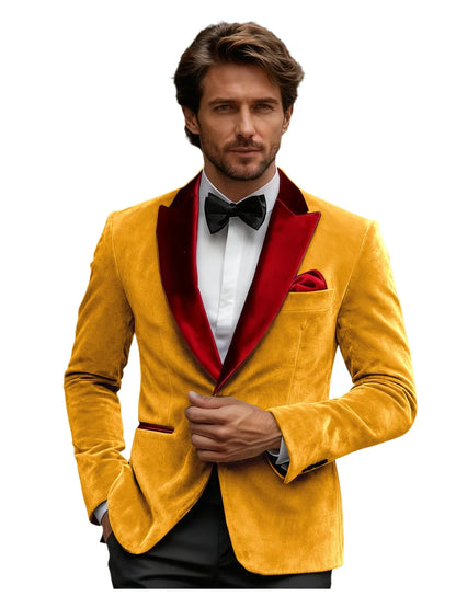 Luxury Burgundy Velvet Men's Blazer Suits Single Breasted Black Shawl Lapel Slim Fit Men Sport Coats Formal Wedding Groom Jacket