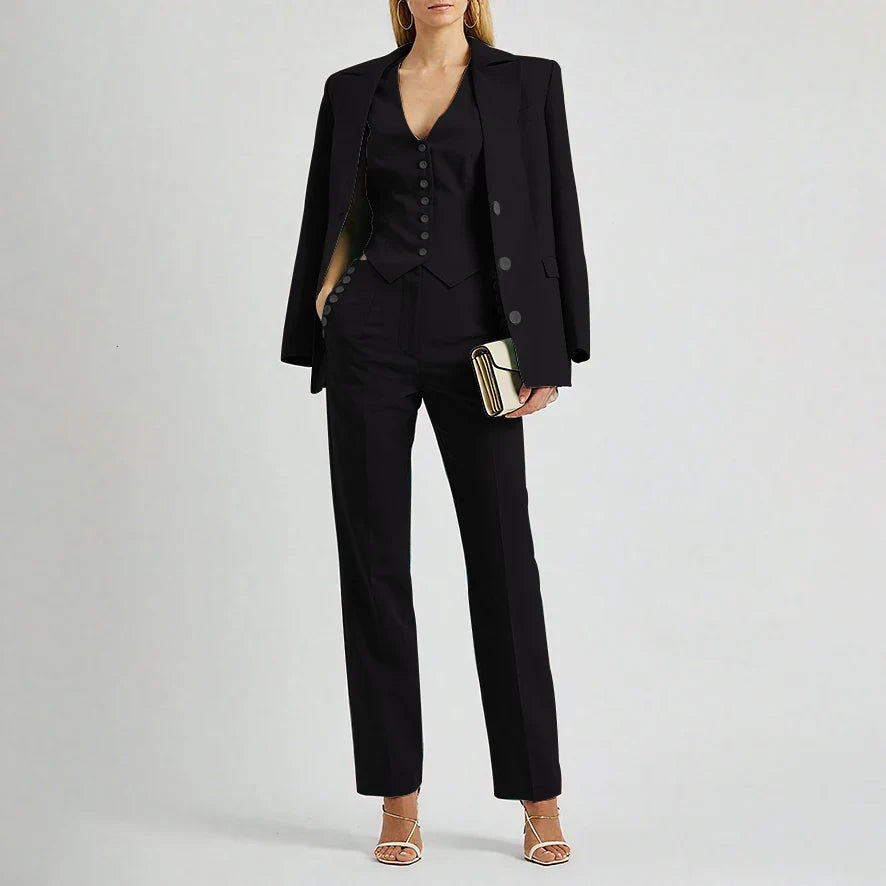 Slate Green Women's Suit Customized Elegant Single-breasted Peaked Lapel Three Pieces (Jacket+Pants+Vest) Office Lady Set