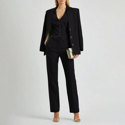 Slate Green Women's Suit Customized Elegant Single-breasted Peaked Lapel Three Pieces (Jacket+Pants+Vest) Office Lady Set