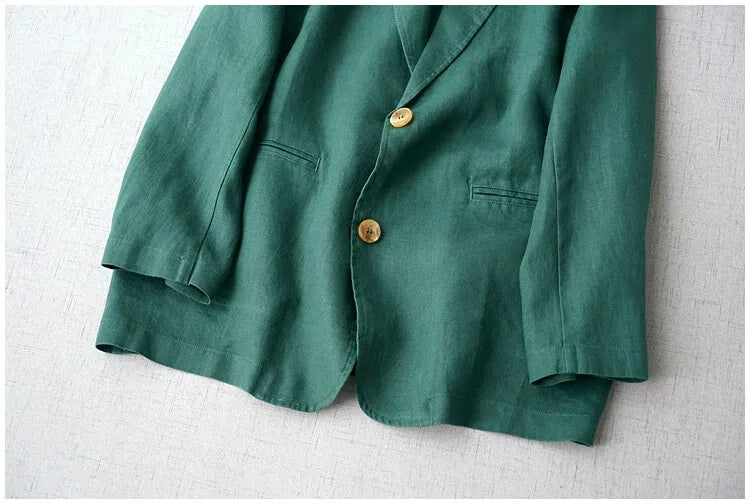 Elegant Long Sleeve Women's Linen Suit Jacket Thin Outerwear New Spring Fashion Ladies' Classic Versatile Pure Cotton Blend