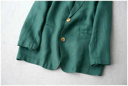 Elegant Long Sleeve Women's Linen Suit Jacket Thin Outerwear New Spring Fashion Ladies' Classic Versatile Pure Cotton Blend