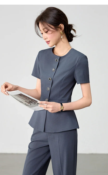 Elegant fashionable professional women's wear,  two-piece short-sleeved blazer+pants. New arrival for spring summer 2026