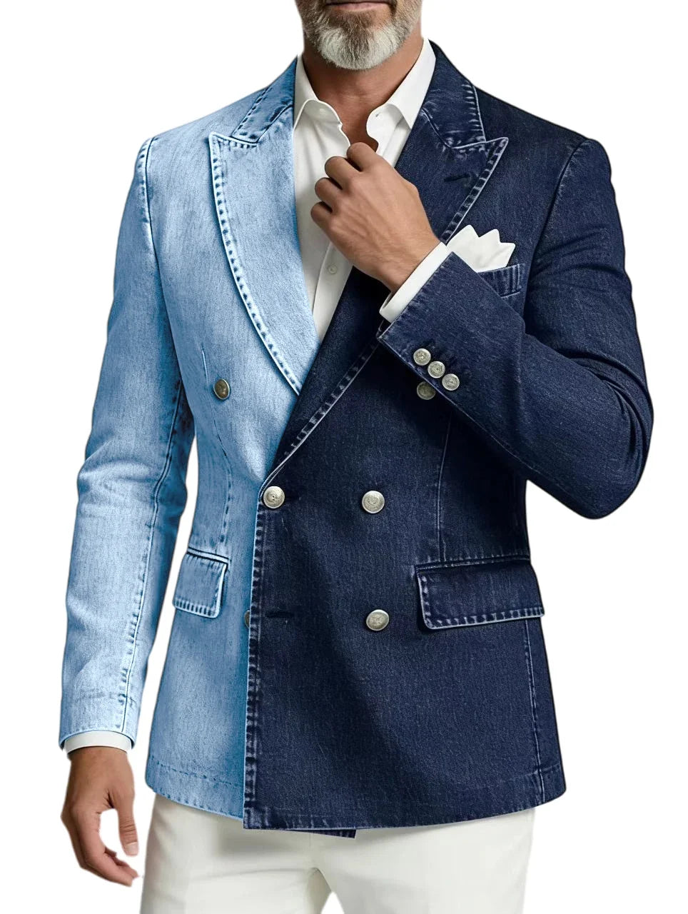 Men's Double Breasted Denim Blazer – Peak Lapel Slim Fit Jacket for Casual & Party Wear