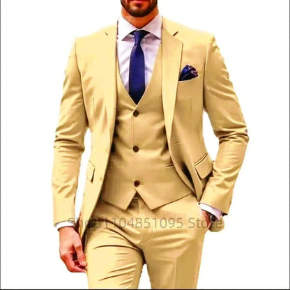 Elegant Brown 3 Piece Men's Wedding Suit with Jacket Pants Vest - Single Breasted Notch Lapel Business Blazer Male Clothing