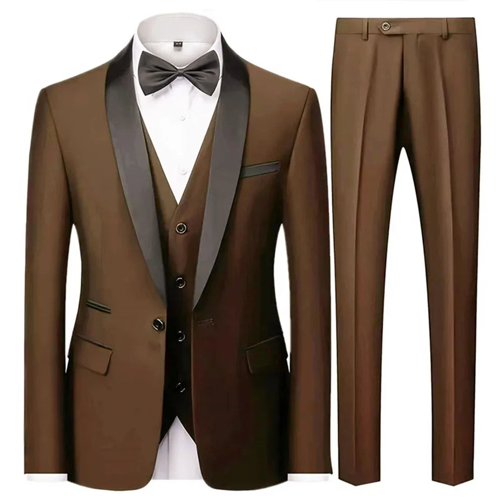 Costume trois pièces de cérémonie pour hommes à col vert | Design contrasté, coupe ajustée, comprend gilet, chemise, pantalon