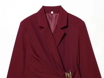 Women Asymmetric Buckle Blazer Elegant Wrap Suit Jacket Slim Waist Tailored Office Lady Workwear Fashion Blazer Coat
