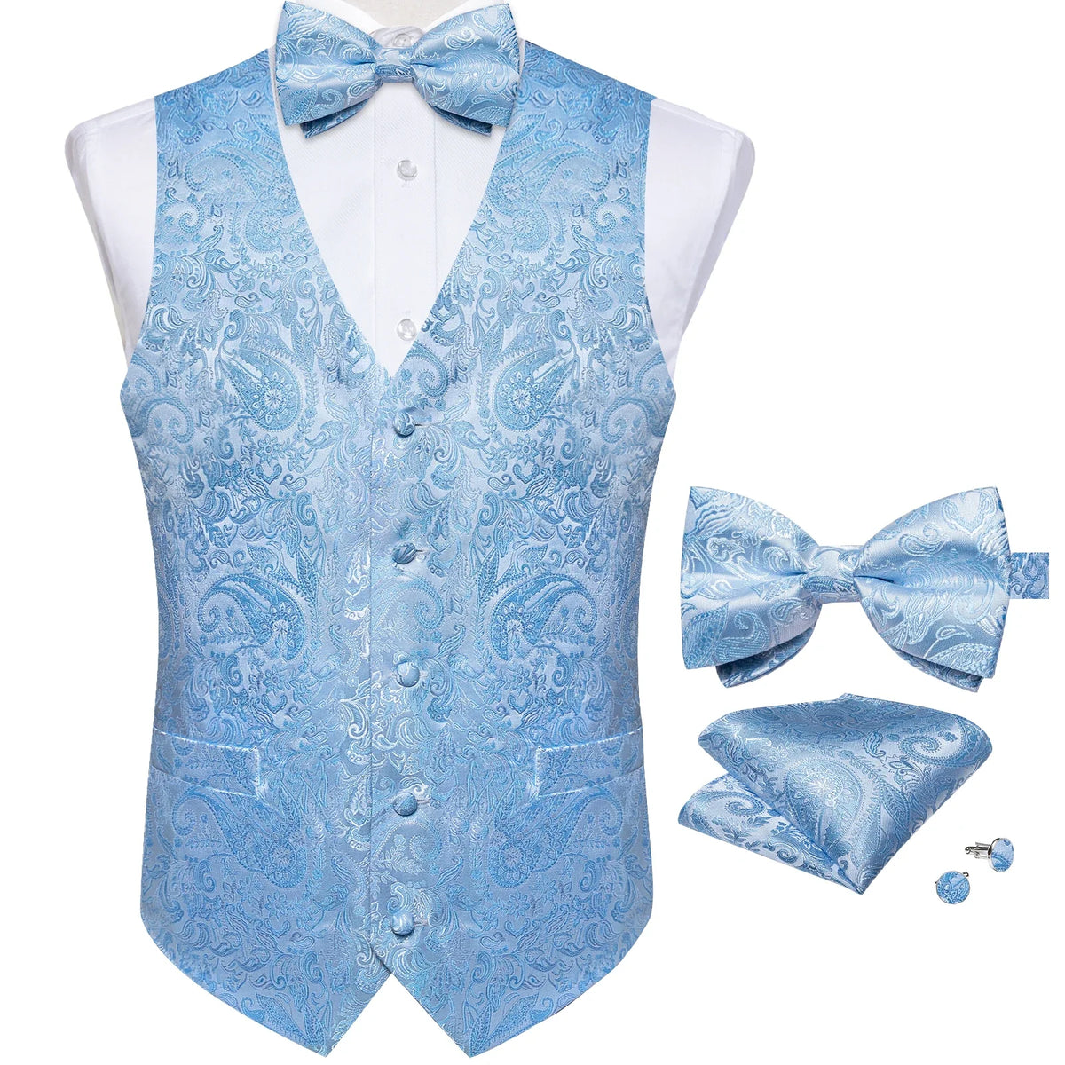 Men's Paisley Suit Vest with Bow Tie Set for Weddings and Formal Events