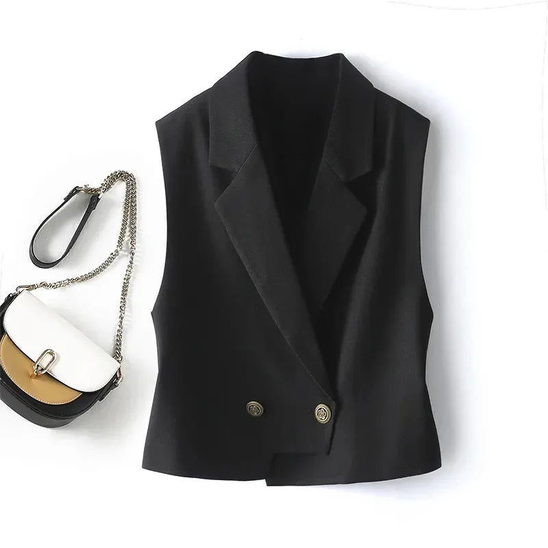 Women Spring Autumn Vests Jacket Fashion Solid Vest Coat NEW Korean Blazer Vest Outwear Female Sleeveless Short Jacket Waistcoat