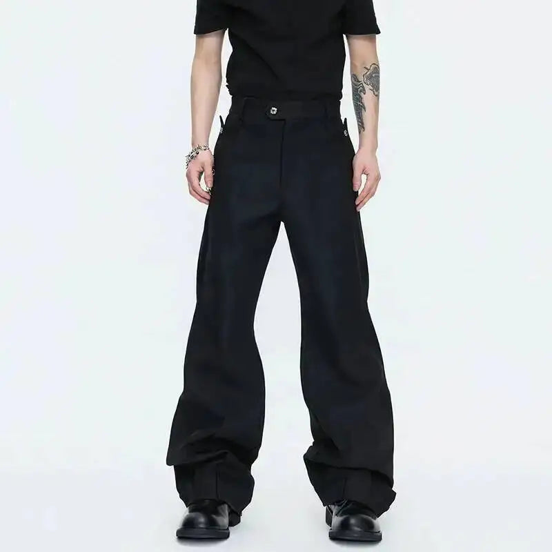 2026 Spring Patchwork Design Cross Collar Solid Color Casual Jacket Men Fashion Elegant Temperament Straight Pants JY6553