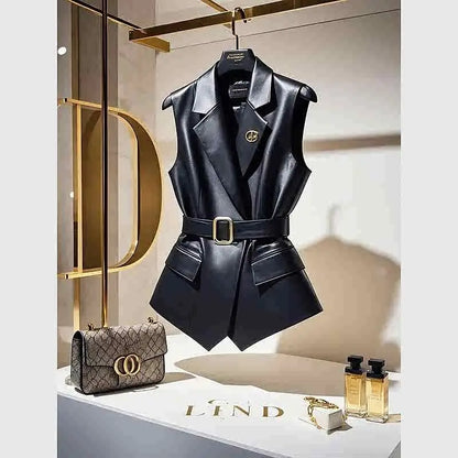 2025 British Style Black Blazers Vest Jackets Temperament Women Sleeveless Notched Vest Coats Fashion Streetwear Elegant Clothes