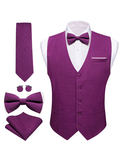 Men's Formal Vest Set 5-Piece Satin Waistcoat with Tie for Weddings and Business