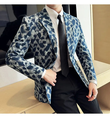 Jacquard Denim Korean Slim Fit Suit Coats 2025 New High Qualitys Fashion Men Slim Fit Business Formal Social Suit Jacket 4XL-M