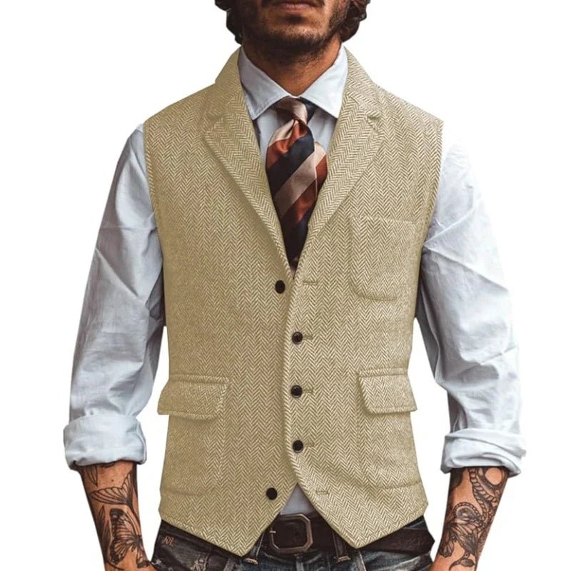 Men's Slim Fit Herringbone Vest for Wedding & Smart Casual Wear – Multiple Colors