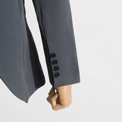 Women's Trendy Elegant High Street Hollow Out Design Pocket Slim Fit Coat Stylish Chic Asymmetric Long Sleeve Blazer HK8293