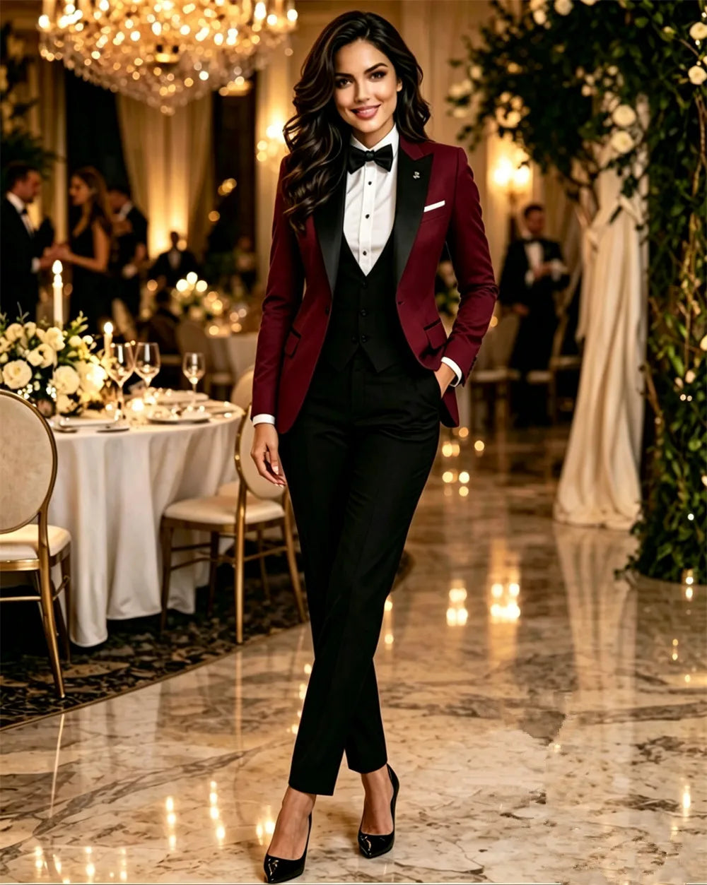 Elegant Women's Suits 3 Pieces Tailor Made Wedding Outfits Party Wear Dinner Paintsuit (Blazer+Vest+Pants)