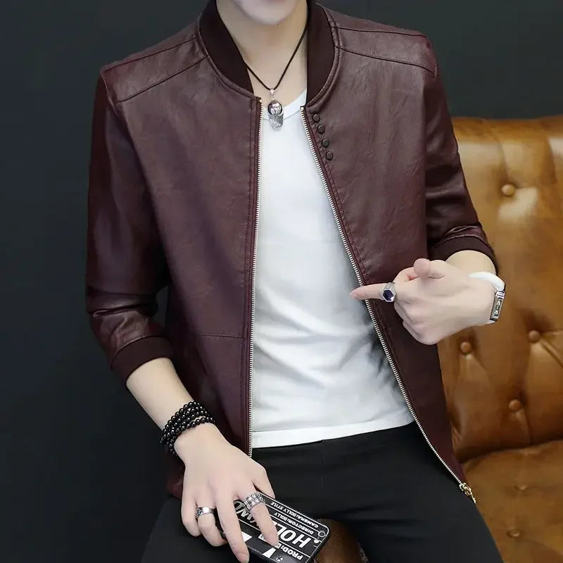 Brown Casual Men's Suit Jackets Trendy 2025 Korean Style Clothes Male Leather Blazer Single Models Luxury Designer Menswear Coat
