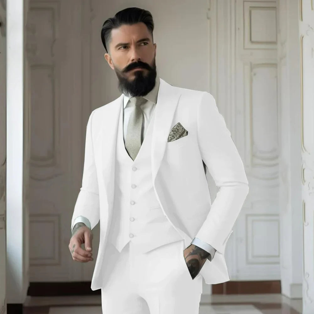 Green Men's Slim Fit 3 Piece Suits (Jacket+Vest+Pant) Wedding Groom Tuxedos Prom Formal Male Party Blazers