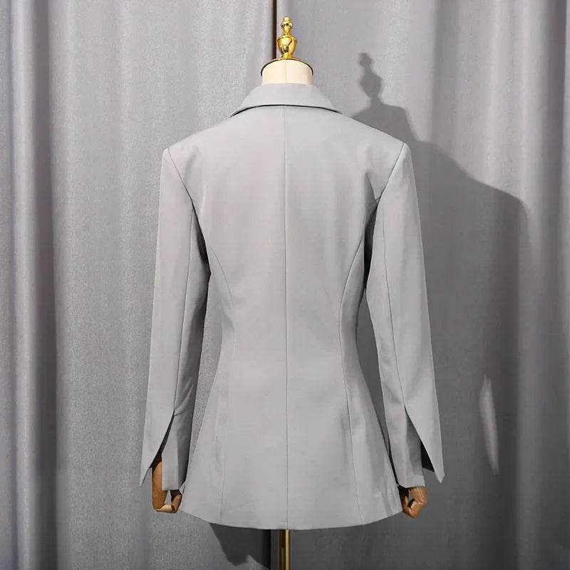 Spring Autumn New Women's Blazer Pleated Waist Cinching Slim Fit Solid Color Elegant Fashion Office Lady Trend Coat HK15496