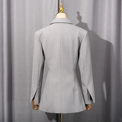 Spring Autumn New Women's Blazer Pleated Waist Cinching Slim Fit Solid Color Elegant Fashion Office Lady Trend Coat HK15496
