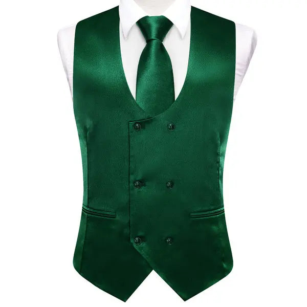 Men's Suit Vest 5-Piece Set Double Breasted Satin Waistcoat for Weddings & Formal Occasions – Red, Champagne, Green