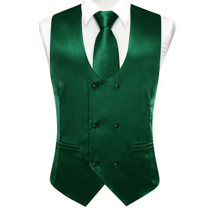 Men's Suit Vest 5-Piece Set Double Breasted Satin Waistcoat for Weddings & Formal Occasions – Red, Champagne, Green