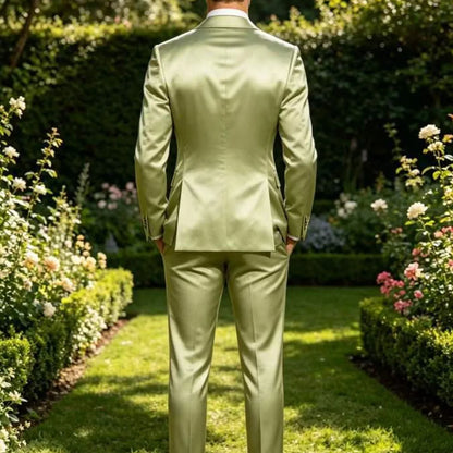 Men's Satin Suit 2-Piece Slim Fit Shawl Lapel Tuxedo for Wedding & Formal Events