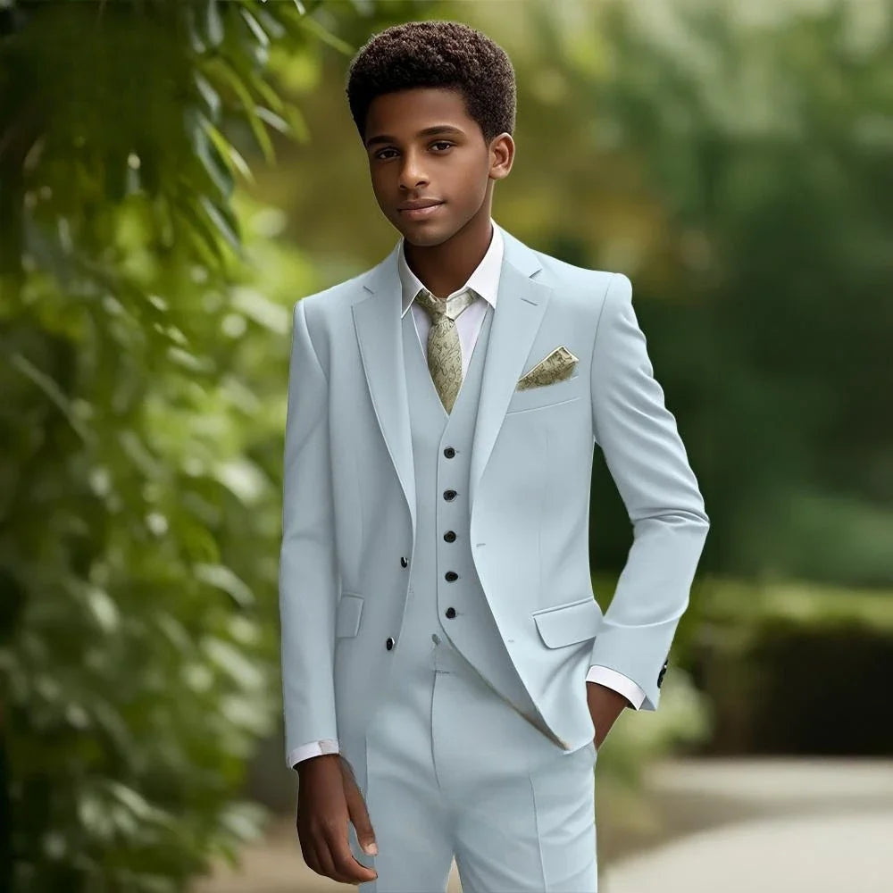Formal Elegant Boys Slim Fit Suit Set 3 Pieces Piano Performance Wear,Notched Lapel Kids Suit Wedding Tuxedo Plus Size 2-20T