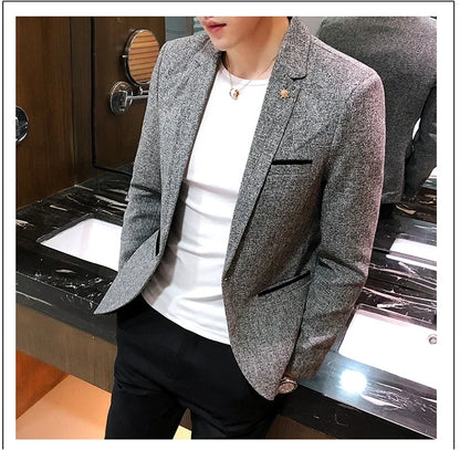 Blazer New Boutique Men's Solid Color British Style Fashion Casual Business Job Interview Gentleman Party Best Man Dress Suit