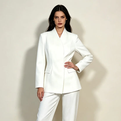 2026 New Women V Neck Blazer No Lapel Waist Shaping Suit Jacket Elegant Office Formal Outerwear 5 Colors