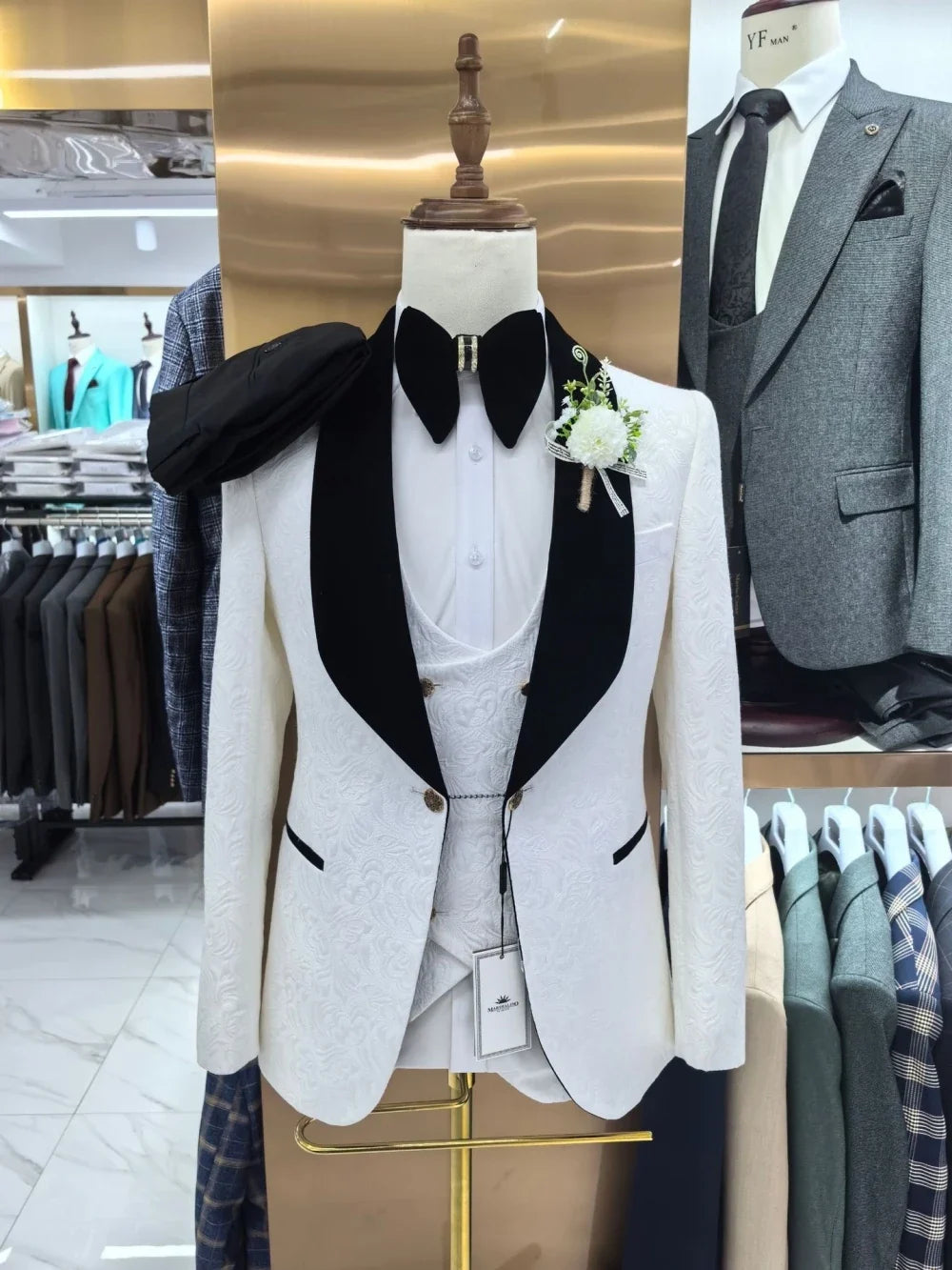 Classy Jacquard Slim Fit Suit Set For Men Birthday Party Prom Luxurious Customized Men's Suits 3 Pieces Wedding Groom Tuxedo