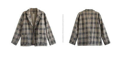 Fashion Chic Cotton Plaid Blazer Female Spring and Autumn New Literary Retro Elegant Commuter Small Incense Wind Jacket Women