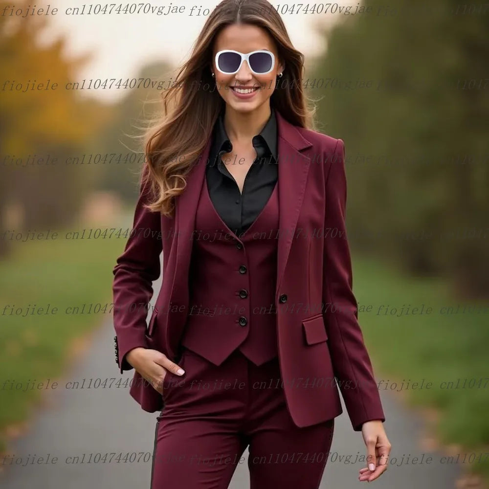 New Sky Blue Formal Business Women Suit Wedding Party Prom Ladies Mother Girl Wife Tuxedos Costume 3 Piece Set Blazer Vest Pants