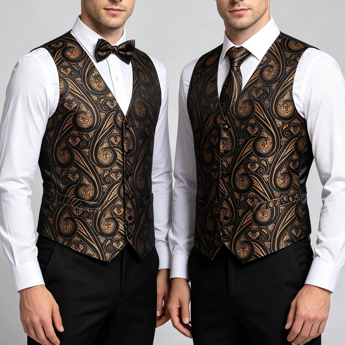 Men's Jacquard Suit Vest Set with Tie, Bow Tie, Pocket Square & Cufflinks – Wedding & Formal