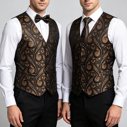 Men's Jacquard Suit Vest Set with Tie, Bow Tie, Pocket Square & Cufflinks – Wedding & Formal