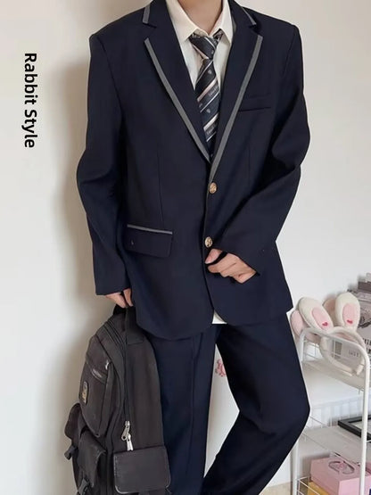 Large Size Korean Style Student Suit British College Style Jacket Men's Top Passport Photo Clothing Class Uniform