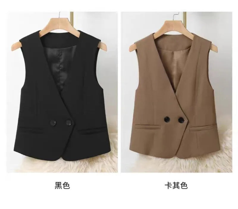 Women's Blazer Vest Coat 2026 Spring Autumn Sleeveless Ladies Vest Jacket Casual Tops Fashion Ladies Waistcoat Chaleco Mujer