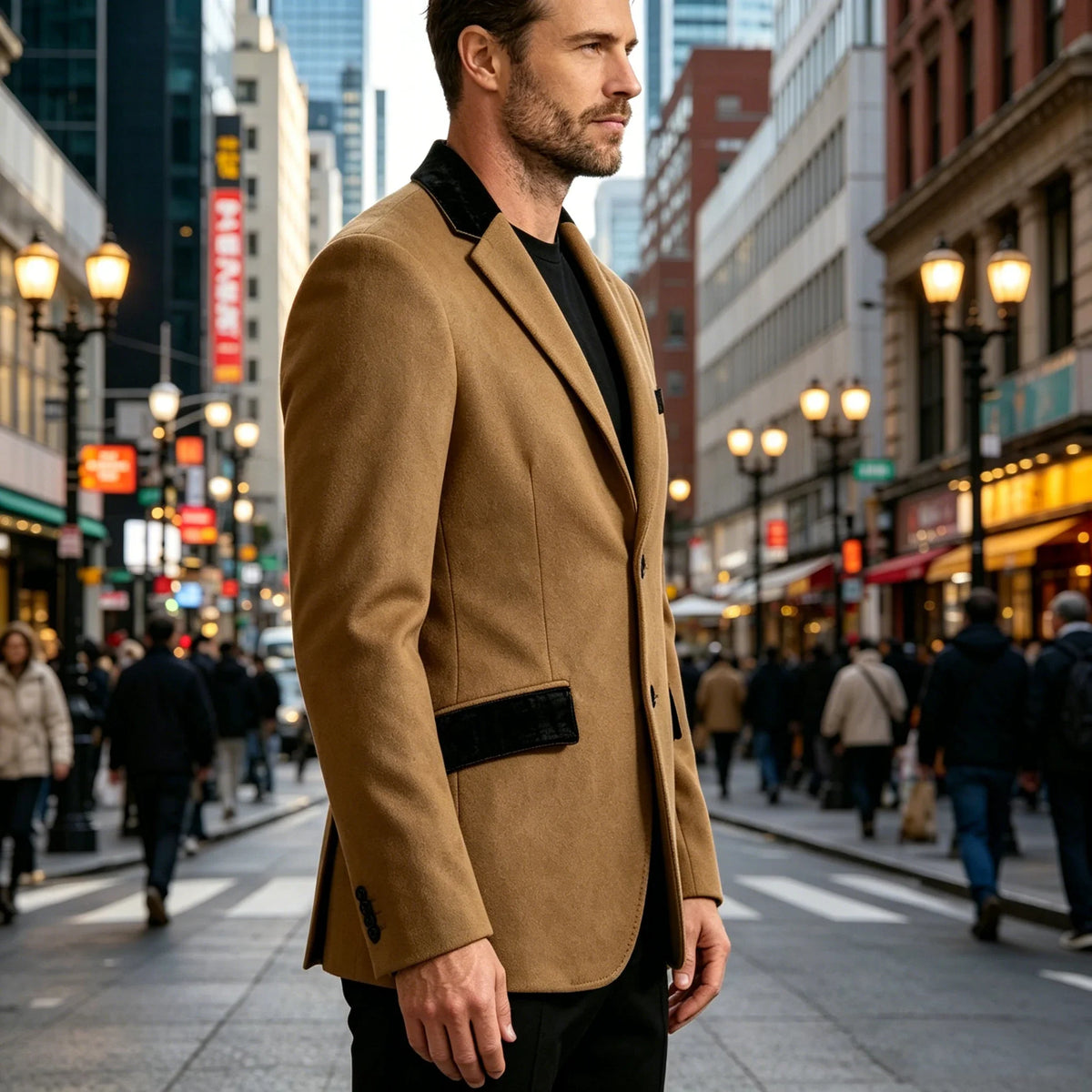 Men's Wool Blend Blazer Black Croc Print Lapel Collar Slim Fit Formal Business Casual Suit Jacket Autumn Winter Sport Coat