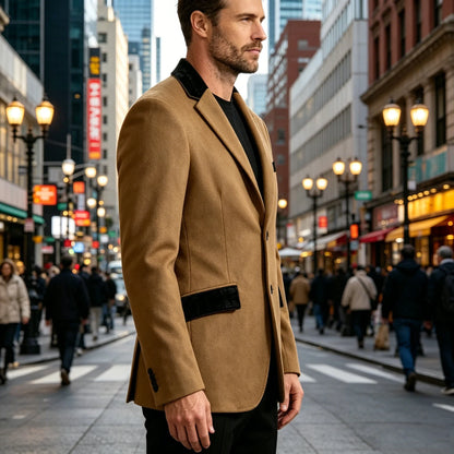 Men's Wool Blend Blazer Black Croc Print Lapel Collar Slim Fit Formal Business Casual Suit Jacket Autumn Winter Sport Coat